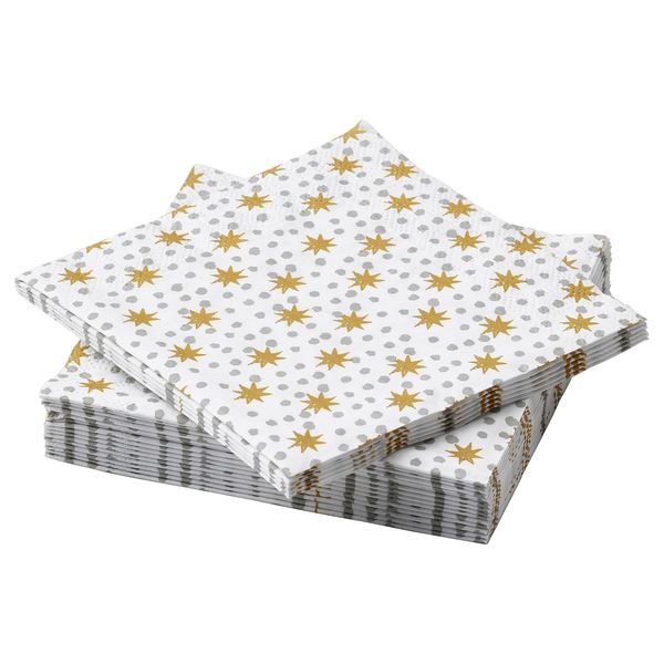 IKEA VINTERFINT Серветки, зірковий візерунок білий/золотий, 24x24 см 00555943 фото