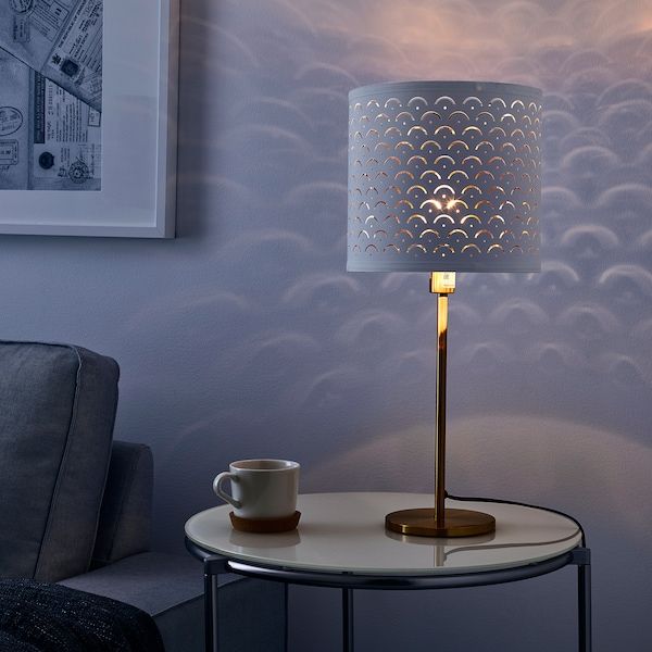 IKEA NYMO / SKAFTET Настільна лампа, білий латунь/латунь, 24x30 см 09319310 фото