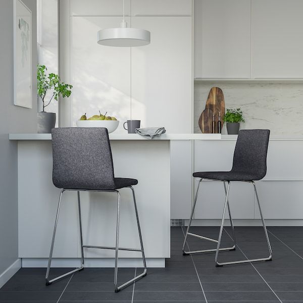 IKEA LILLANAS Барний стілець, хром/Gunnared темно-сірий, 63 см 90534791 фото