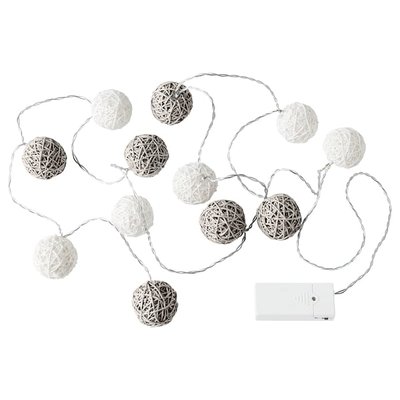 IKEA LIVSAR Гірлянда LED, 12 лампочок, для внутрішнього використання/на батарейках, сіро-білий 50421357 фото