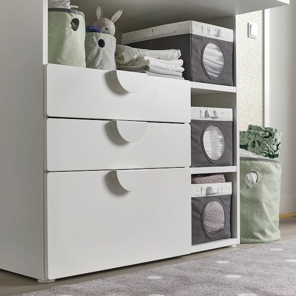 IKEA LEN Ящик, сірий/у білі крапки, 25x37x22 см 20554424 фото