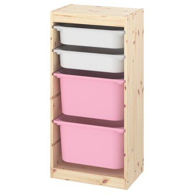IKEA TROFAST Стелаж з контейнерами, світла сосна під біле білизнення білий/рожевий, 44x30x91 см 19338054 фото