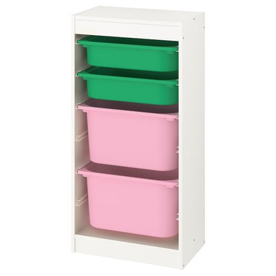 IKEA TROFAST Стелаж з контейнерами, білий/зелений рожевий, 46x30x94 см 89338201 фото