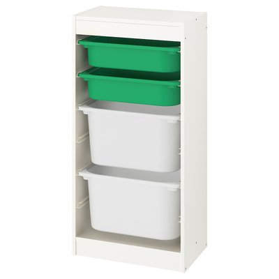 IKEA TROFAST Полиця з контейнерами, біла/зелена біла, 46x30x94 см 79533199 фото
