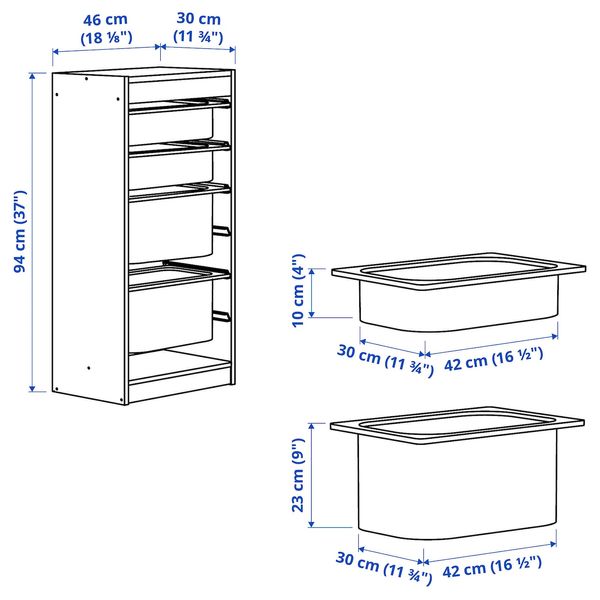 IKEA TROFAST Полиця з контейнерами, біла/зелена біла, 46x30x94 см 79533199 фото