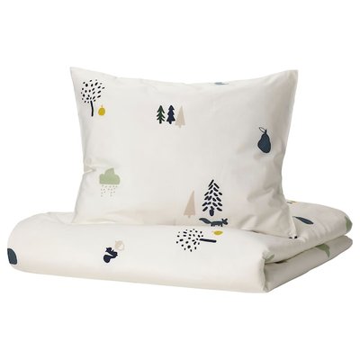 IKEA BARNDROM Підковдра і наволочка, візерунок лісові тварини/багатобарвний, 150x200/50x60 см 80504695 фото