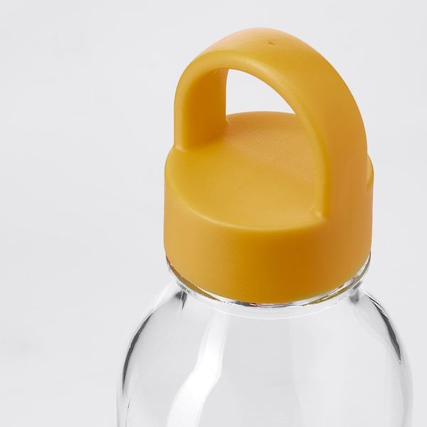 IKEA FORMSKON Пляшка для води, безбарвне/жовте скло, 0.5 л 70497228 фото