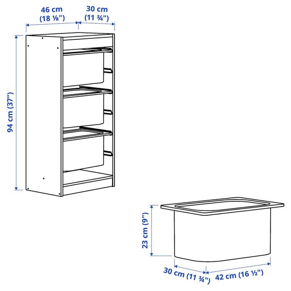 IKEA TROFAST Стелаж з контейнерами, білий/бірюзовий, 46x30x94 см 49533313 фото