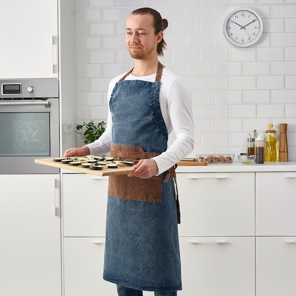 IKEA GRILLTIDER Фартух кухонний, синій/коричневий, 69x92 см 70542184 фото