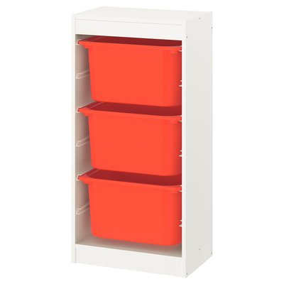 IKEA TROFAST Стелаж з контейнерами, білий/оранжевий, 46x30x94 см 99533202 фото