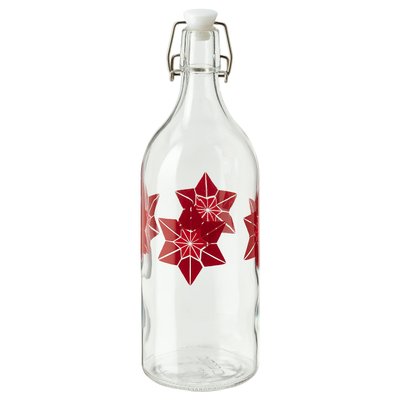 IKEA VINTERFINT Пляшка з кришкою, скло/квітковий візерунок червоний, 1 л 10556131 фото