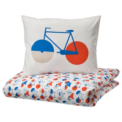 IKEA SPORTSLIG Наволочка на ковдру та подушку, велосипедний взір, 150x200/50x60 см 70495700 фото