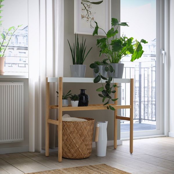IKEA SATSUMAS Стійка для горщика, бамбук/білий, 70 см 90258156 фото