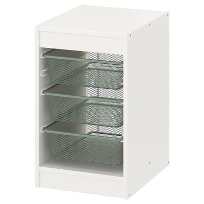 IKEA TROFAST Стелаж з контейнерами, білий/світло зелено-сірий, 34x44x56 см 69480460 фото
