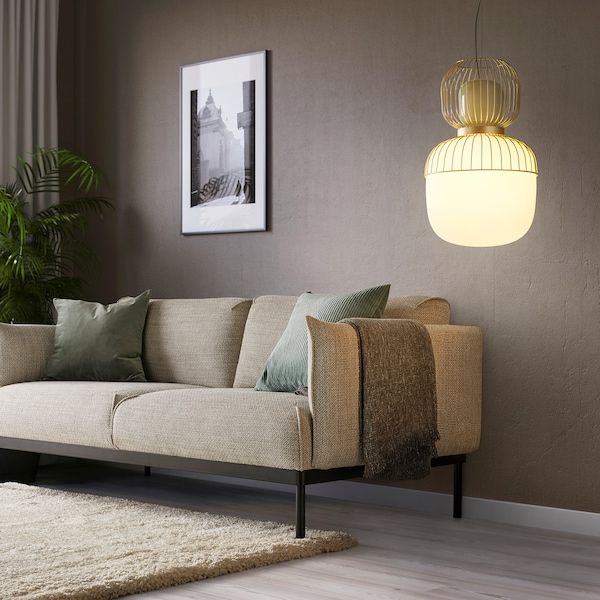 IKEA PILBLIXT Підвісна лампа, білий/світло-зелений скло/імітація золота метал, 33 см. 50499879 фото