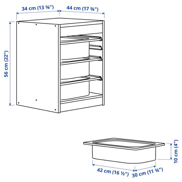 IKEA TROFAST Стелаж з контейнерами, білий/світло зелено-сірий, 34x44x56 см 69480460 фото