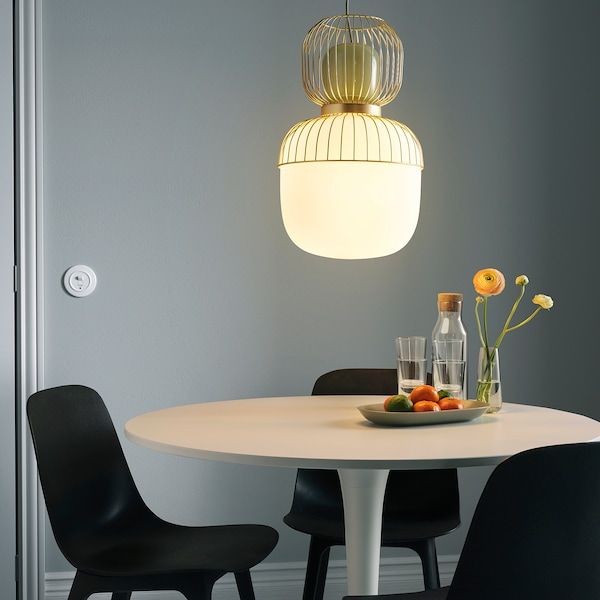 IKEA PILBLIXT Підвісна лампа, білий/світло-зелений скло/імітація золота метал, 33 см. 50499879 фото
