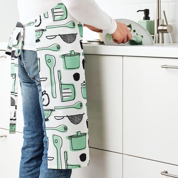 IKEA RINNIG Фартух кухонний, білий/зелений/візерунок, 69х85 см 40476454 фото