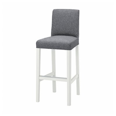 IKEA BERGMUND Барний стілець з підспинником, білий/Gunnared середньосірий, 75 см 89384660 фото