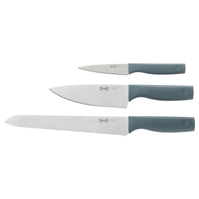 IKEA TIGERBARB Набор ножей, 3 шт., серо-бирюзовый 00559578 фото
